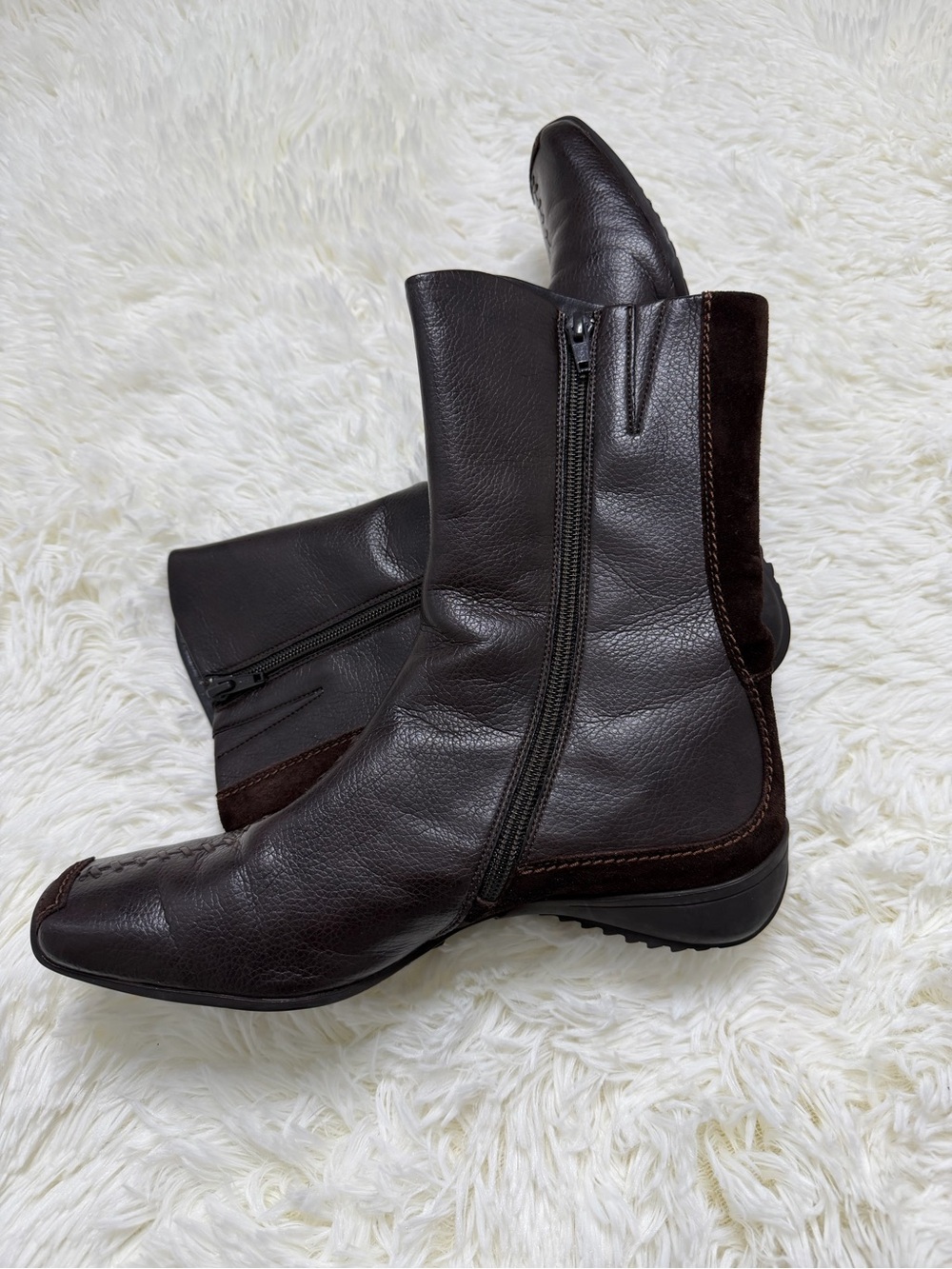 Paul Green Brown Leather Mid-Calf Boots | Square Toe & Side Zip | Size 6 Y2K - Picture 9 of 12